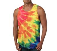 Men's Tie Dye Tank Tops UK Clearance Gym Stringer Vest Sleeveless Shirt Round Neck T Shirts Summer Muscle Undershirt Breathable Workout Singlet Lightweight Quick Dry Athletic Wear Bodybuilding Tee