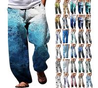Mens Tie Dye Trousers Elastic Waist Pants With Waves Linen Beach Trousers Men Pattern Summer Pants Lightweight Breathable Trousers Baggy Casual Pants For Vacation Hippy Trousers For Men Uk