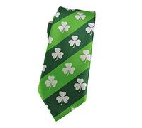 Men's Tie Shamrock Pattern Solid Striped Green Necktie Self Tie for Feast Dress - Green - Standard