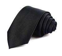 Mens Tie Skinny Classic Black Wedding Solid Necktie Boys Plain Smart Ties, 145cm
