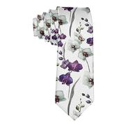 Men's Ties Business Necktie for Men Purple and White Orchid Flowers Patterns Fashion Neck Tie Slim Skinny Tie Necktie for Men Xmas Wedding Business Formal Party (145 x 8 cm)