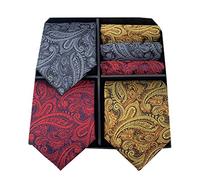 Men's Ties Set Necktie and Pocket Square with Gift Box 3 PCS Tie Handkerchief Business Tuxedo Classic, Grey, Red, Yellow, One Size