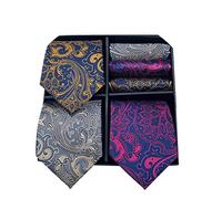 Men's Ties Set Necktie and Pocket Square with Gift Box 3 PCS Tie Handkerchief - - One size