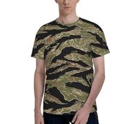 Mens Tiger Stripe Camo Print Slim Fit Tshirt Fresh Clean Short Sleeve Crew Neck Classic Tshirts, Black, XL