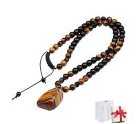 Men's Tiger's Eye Beaded Necklace,Handcrafted Braided Cord Brown Pendant Jewelry,Money Attraction Feng Shui Wealth Necklace