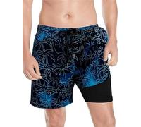 Men's Tight Fitting Swimsuit with 2-in-1 Inner Seam and Quick Drying Swimsuit Board Shorts (UK, Alpha, L, Regular, Regular, Color Six)