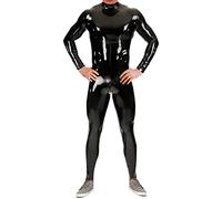 Men's Tights Bodysuits Sexy Stage Clothes 1 Piece Sexy Underwear Neck Entry Black Latex Catsuit Shoulder and Crotch Zipper for Men Rubber Bodysuit