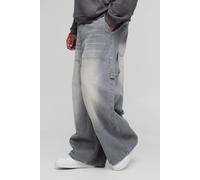 Men's Tinted Baggy Fit Carpenter Jeans | Grey | Size 38R | boohooMAN