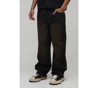 Men's Tinted Washed Let Down Hem Relaxed Fit Jeans | Dark Wash | Size 42R | BOOHOOMAN