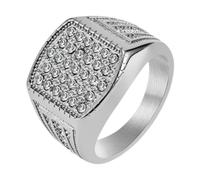 Men's Titanium Steel Square Paved Zircon Ring, Gold Silver 2 Colors | Titanium Steel Paved Zircon Hypoallergenic Heavy Weight 2 tones