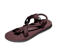 Mens Toe Loop Sandals Brown, Open Toe Walking Summer Sandals with Adjustable Straps, Flat Lightweight Beach Sandals, Anti-Slip Minimalist Casual Footwear, For Travel and Street Walking
