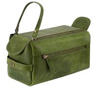 Men's Toiletry Bag -Premium Leather Wash Bag for Men with Metal Zippers, Multiple Pockets & Polyester Lining, Toiletry Bags for Women for Travel Accessories (Green)