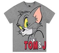 Mens Tom & Jerry Battle Shirt - Classic Hanna-Barbera Tee - Vintage Cartoon Multi Print Short Sleeve T-Shirt, Heather Grey, Medium
