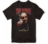 Men's Tony Soprano Shirt James Gandolfini T-Shirt Photo Poster Tee Villain Top Film Printing Round Neck Graphic Tee, Birthday Gift Idea for Guys or Home Unisex Top Tees Black Shirt Black M