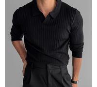 Men's Top, Casual Long Sleeve Knitted Jacquard Knitwear Popular Clothing, Korean Ribbed Pullover Slim Fit MC-B151(M Black)