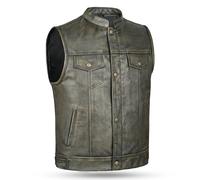 Mens Top Grain Anarchy Club Distressed Biker Leather Waistcoat - Vintage Motorcycle Vest (XL - EUR58)