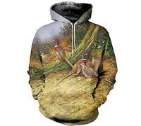 Men's Top Long Sleeve 3D Fully Printed Pheasant Hunting Clothing Casual Zip Hoodie Men's Sweatshirt/Hooded Pullover -XL