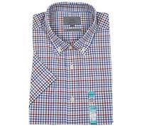 Mens Top UK Store 100% Cotton Short Sleeved Checked Shirt (S, Red & Blue Check)