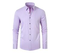 Mens Tops Casual Smart Long Sleeve Button Up Dress Shirt Slim Fit-Formal Shirts For Men Casual&Work Men'S Urban Stylish Casual Business Long Sleeve With Round Neckline And Rolled Hems Purple