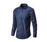 Mens Tops Casual Smart Loose Fit Essentials Men's Stain and Wrinkle-Resistant Work Shirt Classic-Fit Stretch Dress Shirts Premium Lightweight Top Breathable Business Tops Office Formal Shirt Navy
