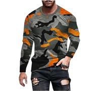 Mens Tops Designer Plus Size Mens Tops Casual Smart Loose Fit Camouflage T-Shirt Non Positioning Printing Round Neck Pullover Casual Sports T-Shirt Top Office Work Sale Clearance Orange S