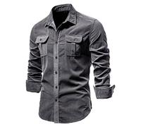 Mens Tops Designer Plus Size Mens Tops Casual Smart Loose Fit Slim Fit Business Dress Shirts Button Down Tee Shirts Cotton Corduroy Long Sleeve Lapel Casual Top Blouse Shirt Grey L