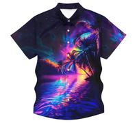 Mens Tops Funny Neon Shirt for Men Button Down Tropical Beach Summer Holiday Glow Party Outfits Regular Fit Smart Casual