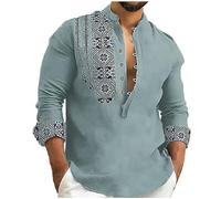 Men's Tops Shirts Cotton Linen Tops Long Sleeve Printed Shirt Button Cardigan Long Sleeve V-Neck Stretch Wrinkle Free Slim Fit Solid Lightweight Business Beach Henley Shirt Collar Basic Tops Gray