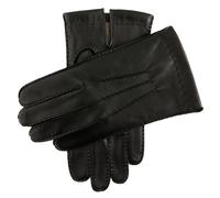 Men's Touchscreen Handsewn Three-Point Cashmere-Lined Leather Gloves - BLACK / L