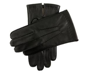 Men's Touchscreen Handsewn Three-Point Cashmere-Lined Leather Gloves - BLACK / L