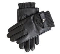 Men's Touchscreen Lined Leather Gloves with Knitted Cuffs - BLACK/CHARCOAL / M