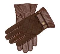 Men's Touchscreen Water-Resistant Fleece-Lined Leather Gloves with Waxed Cotton Quilting - Chestnut / M