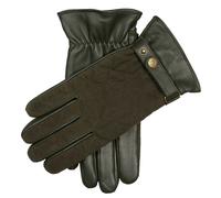 Men's Touchscreen Water-Resistant Fleece-Lined Leather Gloves with Waxed Cotton Quilting - Olive / M