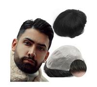 Mens Toupee 0.04 PU Skin Poly Prosthesis Toupee for Men Yanahair Straight Hair Replacement System 100% European Real Human Hairpieces Toupee for Men(Jet Black)
