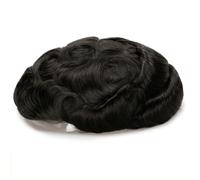 Mens Toupee 0.06mm Double Knots Skin Base Human Hair Men's Capillary Prosthesis Invisible Hairline 7x9 8x10 Men Wig Replacement System Hair Toupee Toupee for Men(OFF BLACK,8x10)