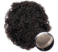 Mens Toupee 15/20/25mm Curly Hairpiece Fine Mono Top and PU Perimeter Male Hair Toupee Dark Brown Indian Hair 7" Hair Prosthesis Replacement Systems Men Wig Toupee for Men(20mm curly 130%,6x9)