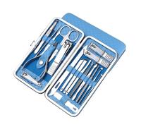 Men's Toupee 19Pcs/Set Manicure Kit Nail Clippers Set Stainless Steel Professional Grooming Kits Nail Care Tools with Luxurious Travel Case Toupee for Men(Blue)