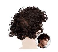 Mens Toupee 25mm Curly Hairpiece Fine Mono Male Hair Prosthesis Men Toupee #2 Indian Human Hair Replacement System 7" Remy Hair Male Curly Wig Toupee Hair for Men(25mm curly 130%,7x9)