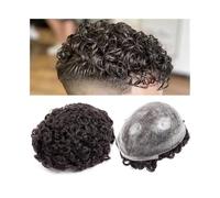 Mens Toupee 25mm Curly Men's Hairpiece Injected PU Skin Toupee Afro Curly Human Hair System for Men Toupee for Men(1B#,8x10)