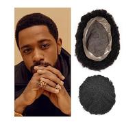 Mens Toupee Afro Curly Toupee for Black Men #1B Human Hair System Unit Fine Mono and NPU Base Male Hair Toupee Natural Breathable Men Hair Capillary Prosthesis Toupee Hair for Men(4mm Wave 1B 130%,8x1