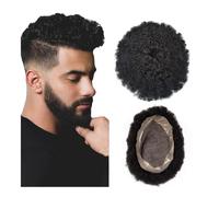 Mens Toupee Afro Men Toupee Human Hair Fine Indian Human Hair Wigs for Man Human Hair System Hair Topper Wigs(4mm wave,9x11)