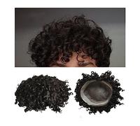 Men'S Toupee Afro Toupee For Men Deep Curly Hairpiece Fine Mono And Npu Around Base Men'S Capillary Prosthesis Natural Human Hair Systems Men'S Wig,12mm Wave 1B,130%,6x8