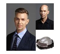 Mens Toupee Bio-Toupee for Men 0.06-0.08mm V-loop PU Skin Lace Front Hair System Unit Men's Toupee 8x10" Durable Male Prosthesis #1B Natural Hairpiece Hairpieces(110%)