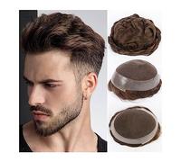 Mens Toupee Breathable Australia Base Men Toupee Indian Human Hair Pieces Swiss Lace and PU Around Prosthesis Male Wig Double Knot Wave Hair Replacement System Toupee for Men(6 inches-#4-120%-Free-8x