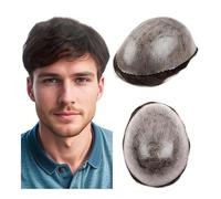 Mens Toupee Choice Men Toupee 0.12cm Hair System Indian Human Hair Wig Knots Black Hair Brown Prosthesis Man Hairpiece Wig Wigs(Black,7x9)