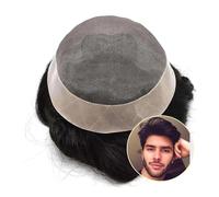 Mens Toupee Durable Men Hair Toupee Indian Straight Wave Human Hair Replacement System Men's Hair Capillary Prothesis Hairpiece Wigs(Brown,7x9)