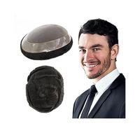 Mens Toupee French Lace Front Men Toupee Durable Fine Mono with 1" Poly Coating Perimeter Men's Hair Prosthesis #1B 130% Density Human Hair Pieces System Units Toupee for Men(5x7)