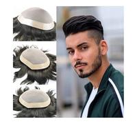 Mens Toupee Hair pieces 100% Human Men Toupee Hair Replacement System Human Hair Toupee Male Hair Prosthesis Mono Natural Men Wig Wigs(Off black,7x9)