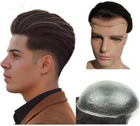 Men's Toupee Hair System for Men 0.03mm Ultra Thin Skin Base Size 100% Real Human Hair Toupee for Men Dark Brown Hair Replacement