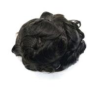 Mens Toupee Hair Toupee for Men Fine Mono Clear Poly Around Mens Toupee Human Hair All Hand Tied Light 6 inches 120% Density Black Hair Replacement System Toupee Hair for Men(7x9)